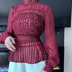 Haute Monde Burgundy Lace Blouse burgundy